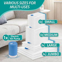 Load image into Gallery viewer, Premium Vacuum Storage Bags with Electric Pump | 30 Pack - Organize &amp; Save Space