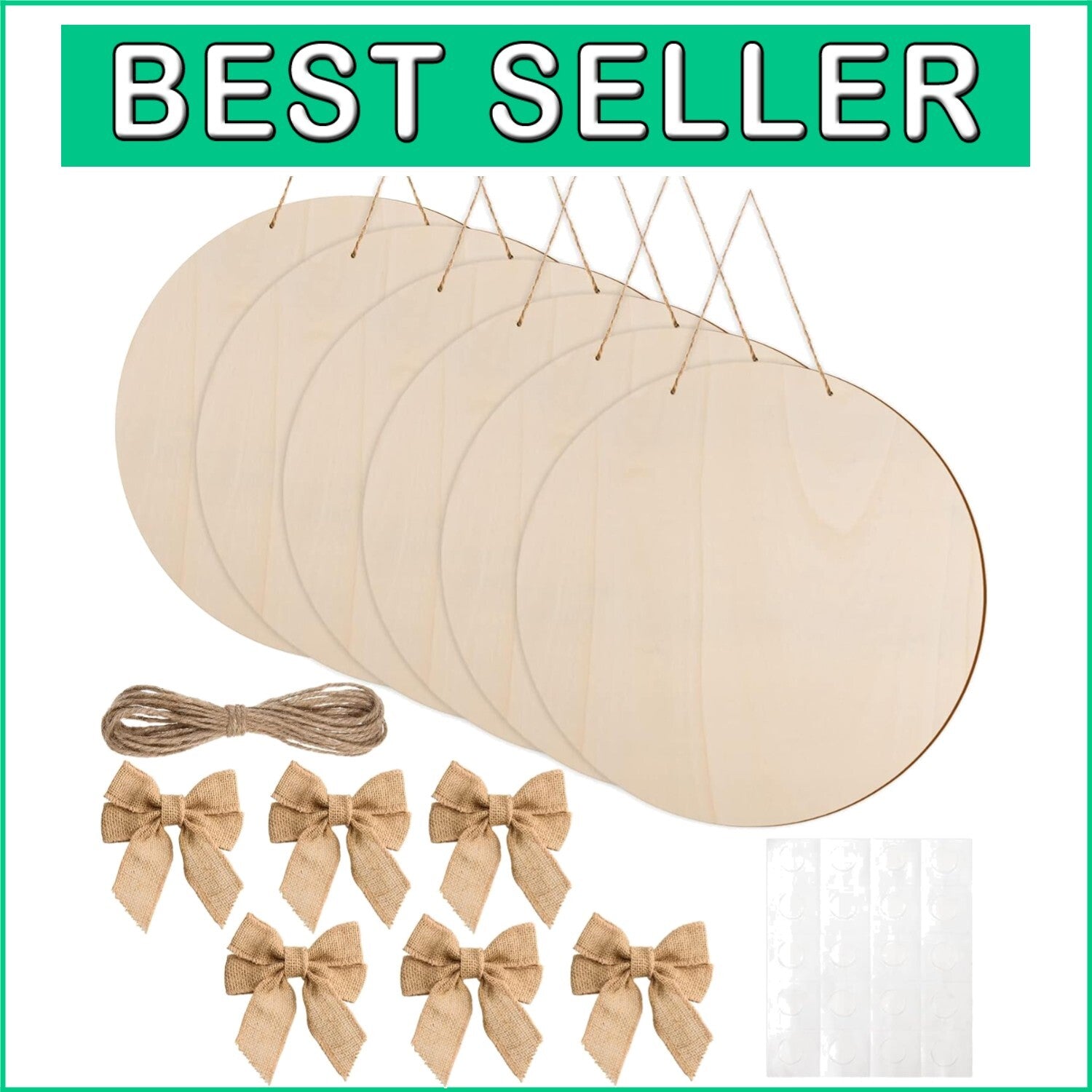 DIY Craft Set: 12 Wood Circles with Burlap Bows, Twine & Glue Points – 18 Inches