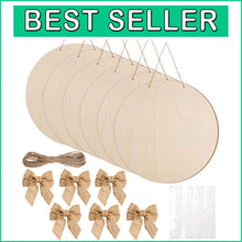 Load image into Gallery viewer, DIY Craft Set: 12 Wood Circles with Burlap Bows, Twine &amp; Glue Points – 18 Inches