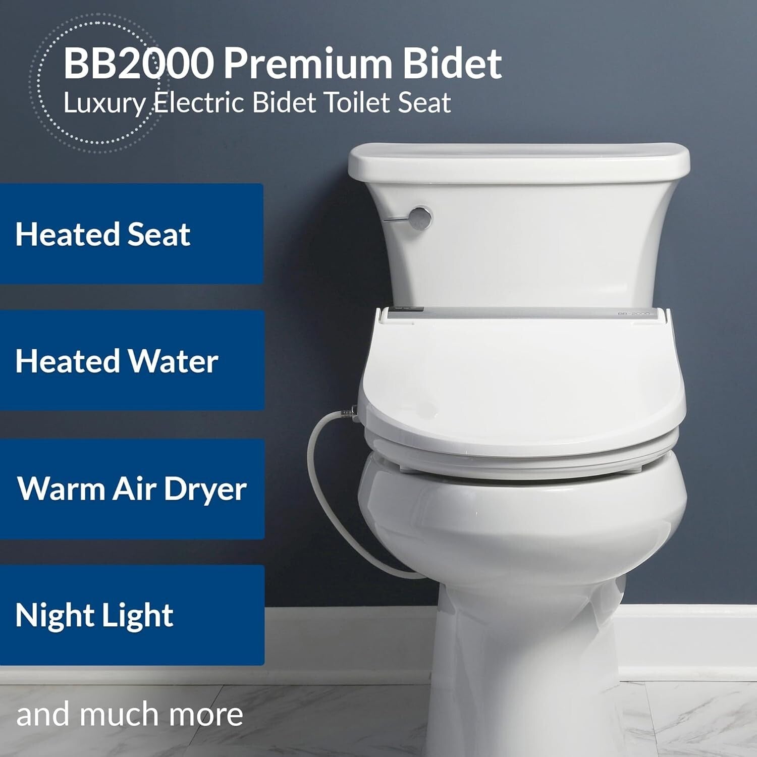 Bliss Electric Bidet Toilet Seat - Warm Water, Adjustable Dryer, Elongated White