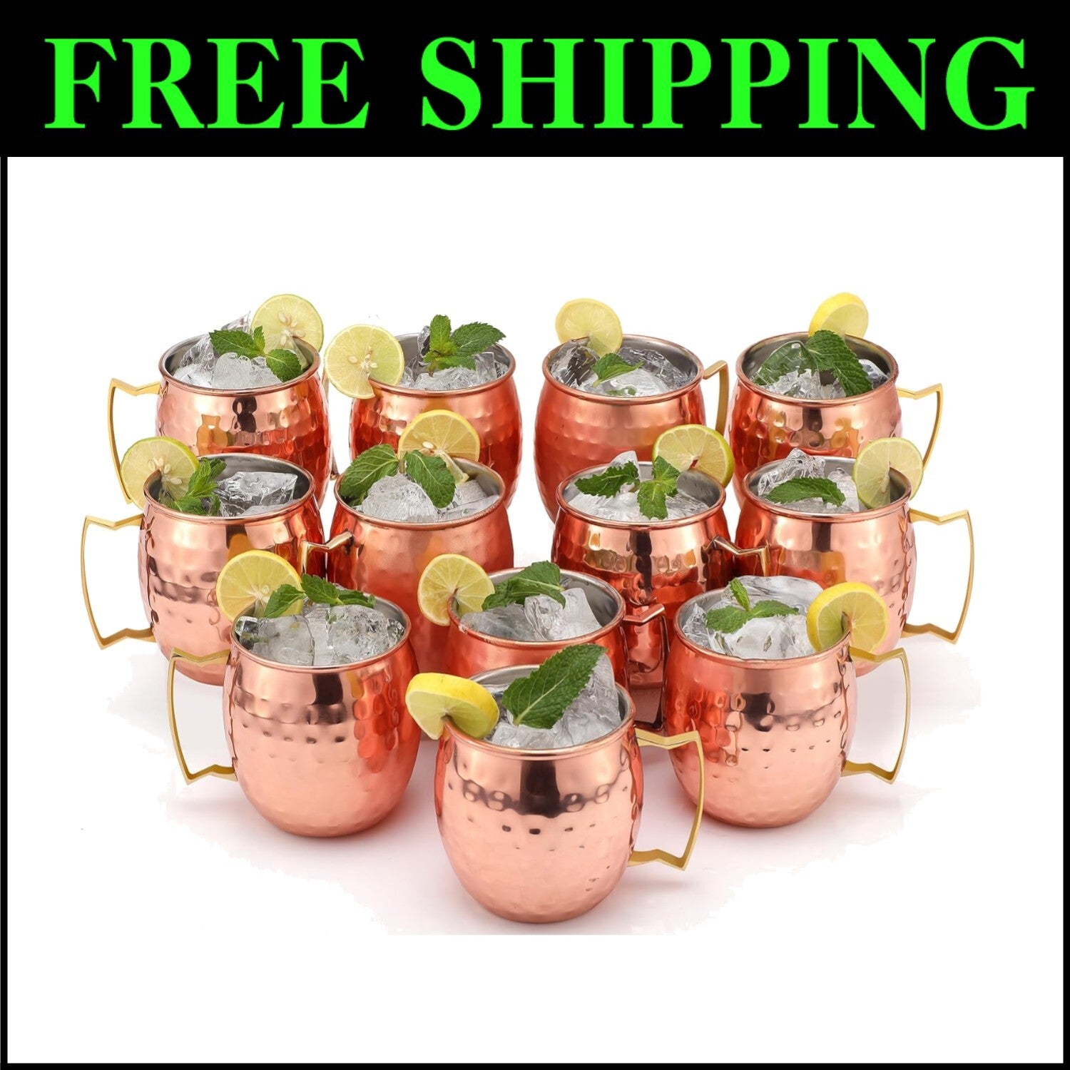 Set of 12 Premium Moscow Mule Copper Mugs - Food Safe & Tarnish Resistant