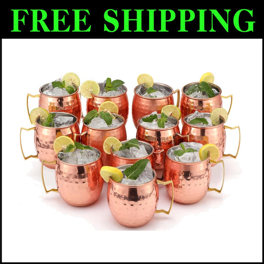 Set of 12 Premium Moscow Mule Copper Mugs - Food Safe & Tarnish Resistant