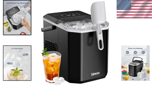 Portable Self-Cleaning Ice Maker - Compact Countertop Design for Home Use