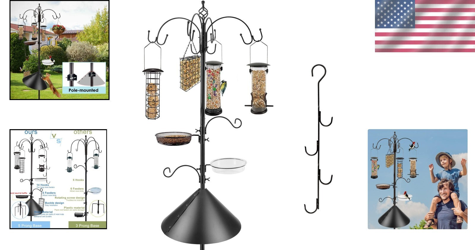 Attractive Bird Feeding Station Kit with Adjustable Hooks & Squirrel Baffle