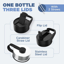 Load image into Gallery viewer, Double-Walled Sports Water Bottle with 3 Leak-Proof Lids - 64 oz Stainless Steel