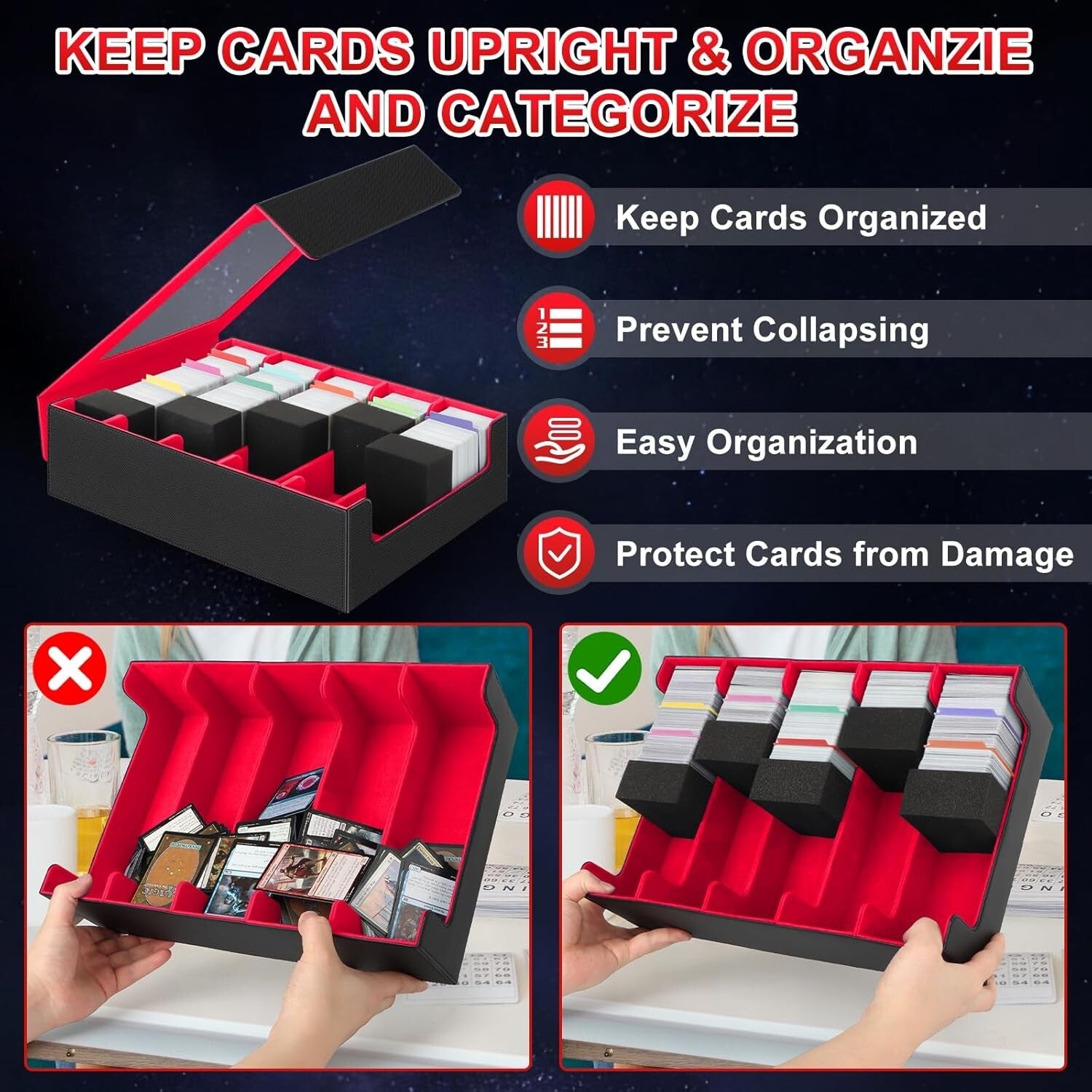 Elegant 3900+ Card Storage Box with 48 Dividers, Magnetic Closure & Foam Support