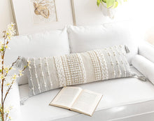 Load image into Gallery viewer, Handmade Light Gray Lumbar Pillow Cover 14x36 for Modern Farmhouse Decor