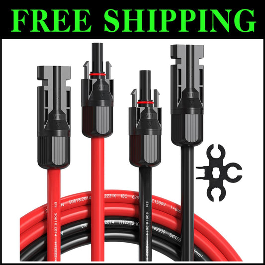 10AWG Solar Extension Cable 50Ft with Universal Connectors - Weatherproof Design