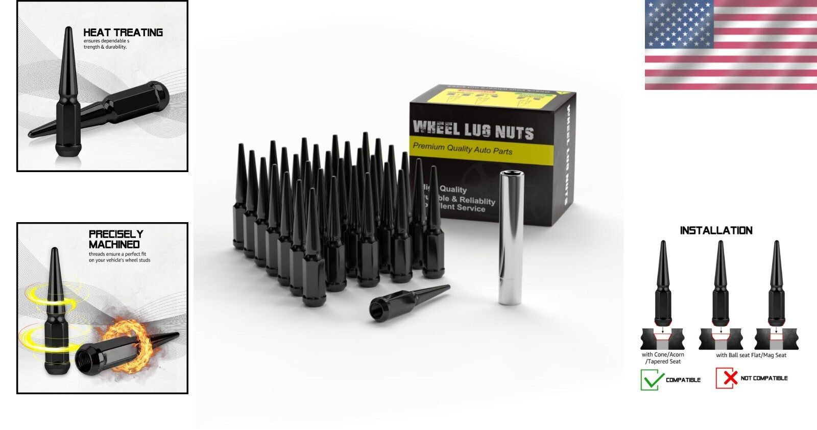 Durable 9/16-18 Spike Wheel Lug Nuts Set, 32pcs for Ram & F-Series Trucks