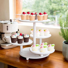 Load image into Gallery viewer, Elegant White Beaded Cupcake Towers for Weddings &amp; Parties - Holds 74+ Treats