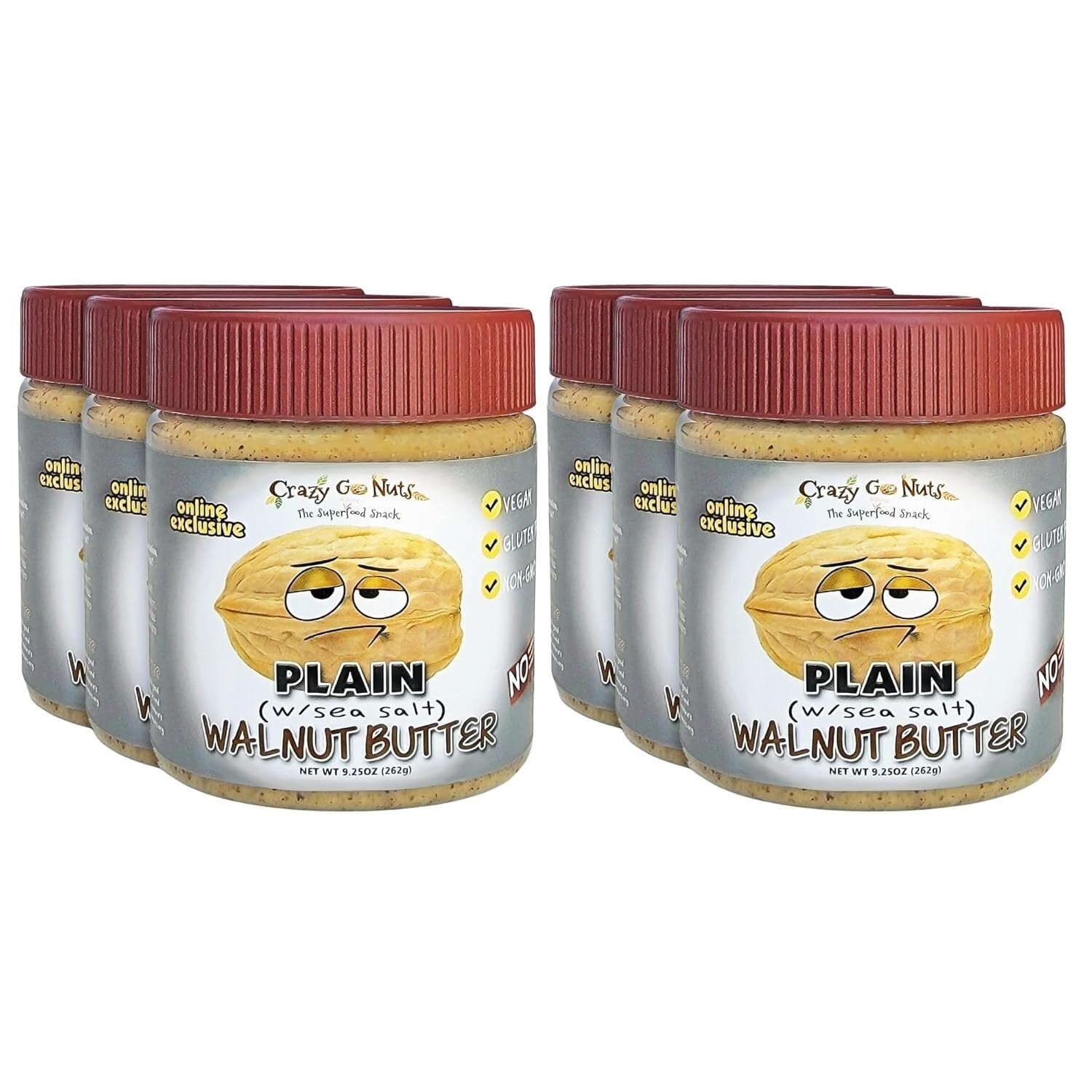 Delicious Walnut Butter with Sea Salt - Vegan, Superfood Snack 9.25 oz 6-Pack