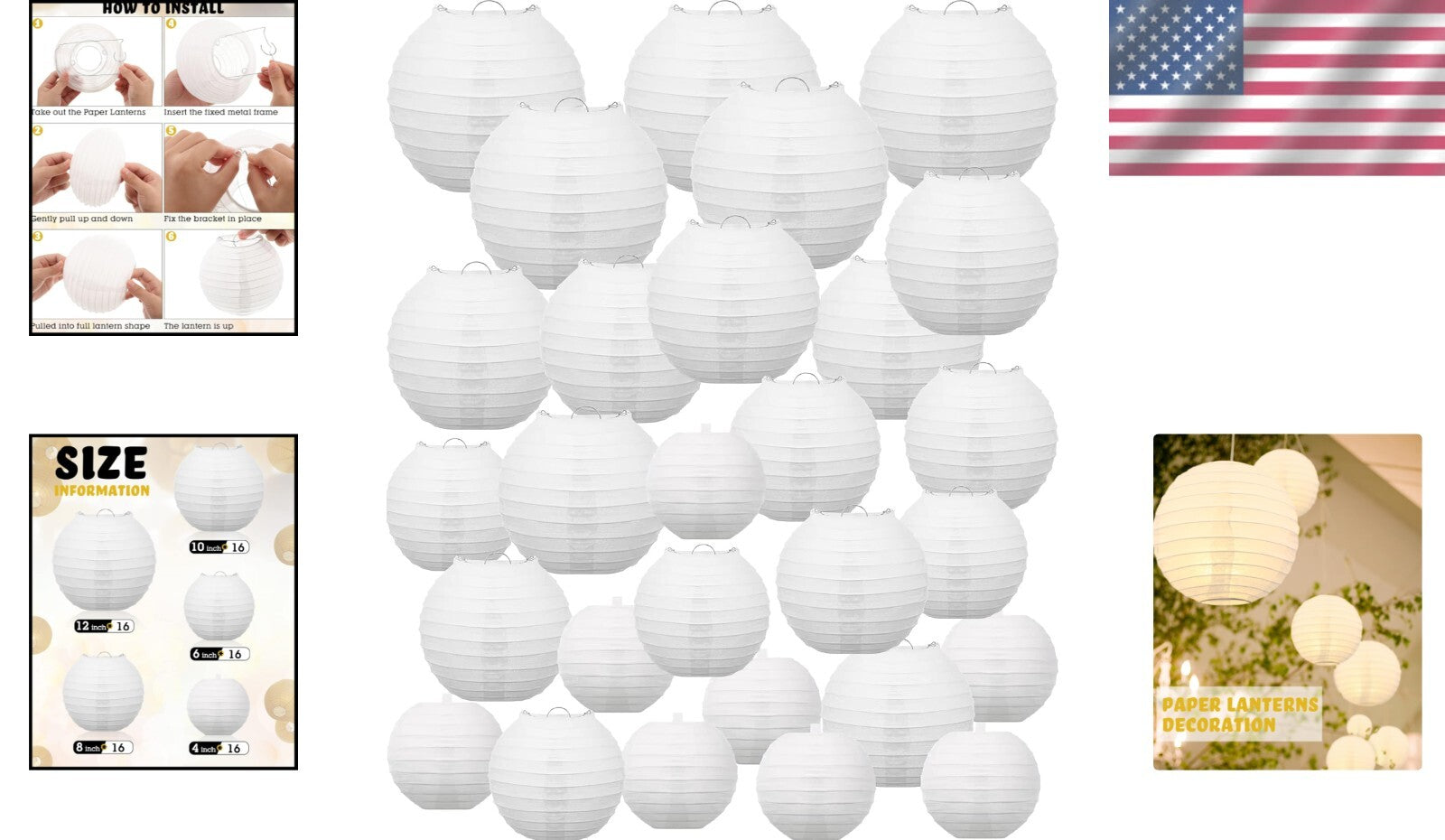 Customizable Round White Paper Lanterns - 80 Pcs for Weddings & Celebrations