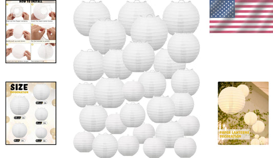 Customizable Round White Paper Lanterns - 80 Pcs for Weddings & Celebrations