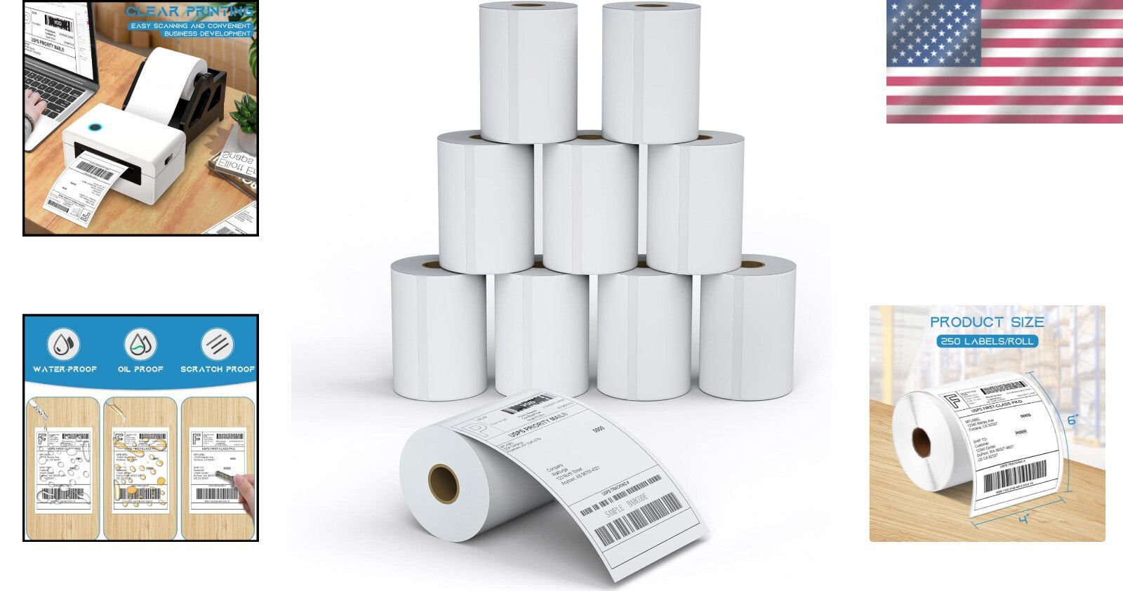 Waterproof 4x6 Self-Adhesive Labels, 10 Rolls of 250 for E-commerce Shipping