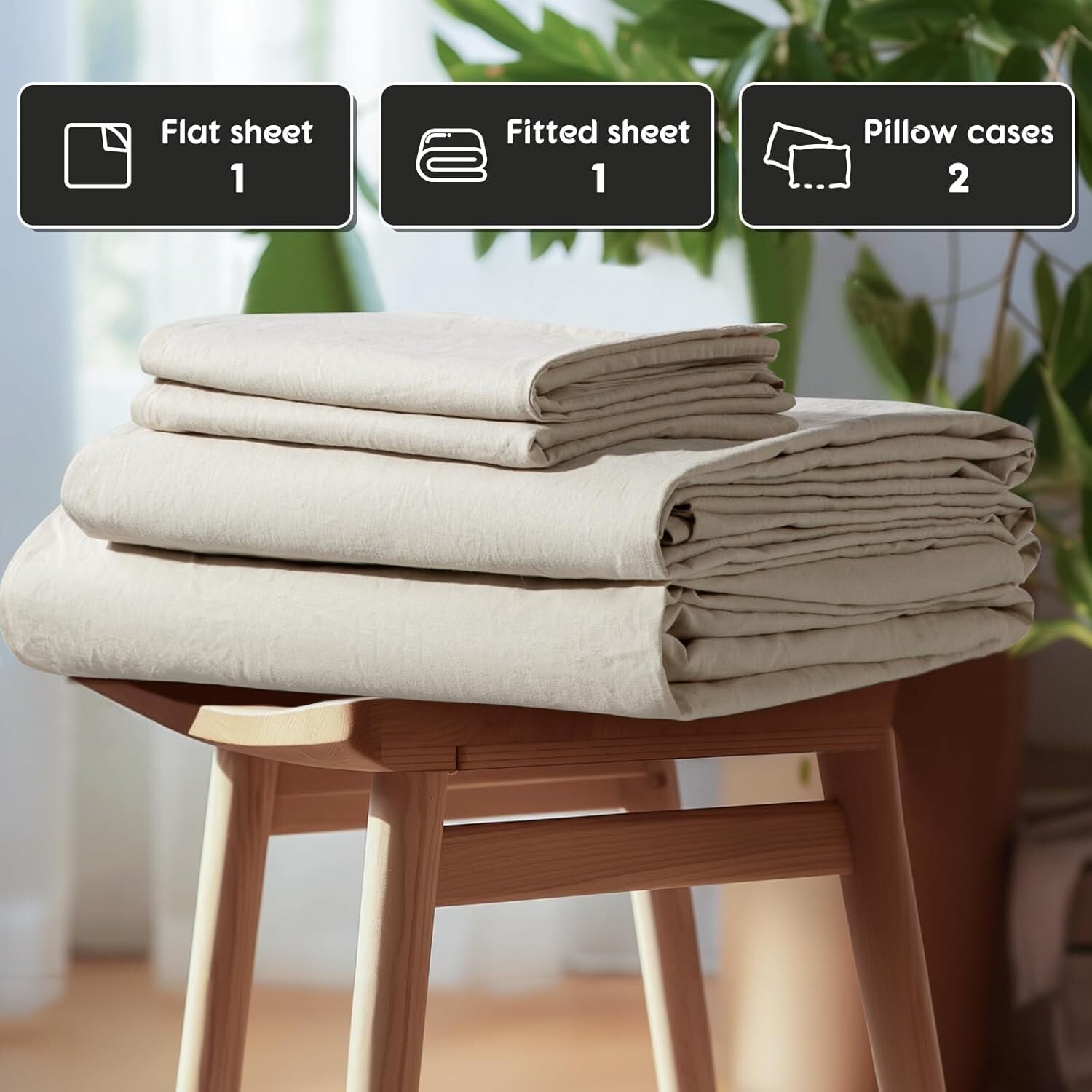 Luxury King Size Linen Sheet Set - Soft, Anti-Tear & Machine Washable - 4 Pieces