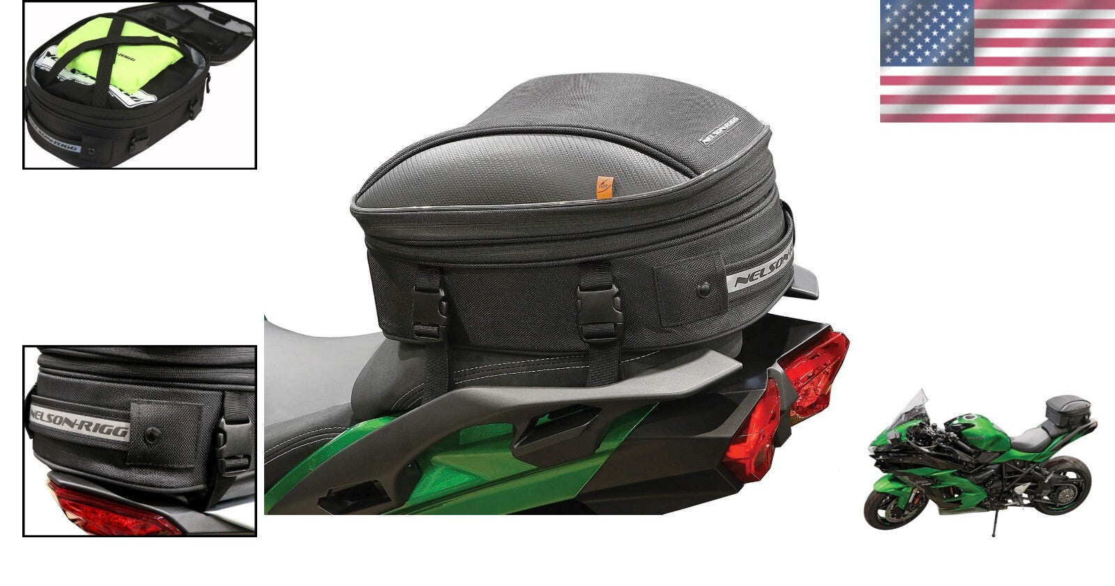 Black Commuter Sport Motorcycle Tail Bag – Waterproof with Reflective Accents