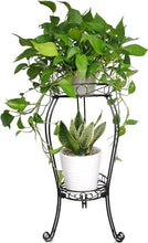 Load image into Gallery viewer, Black Powder-Coated 2-Tier Plant Stand - Heavy Duty for Indoors &amp; Outdoors