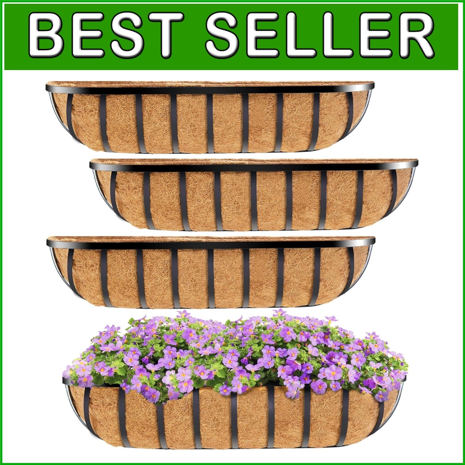 Elegant Rectangular 30" Railing Planter with Coco Liners - Add Rustic Charm!