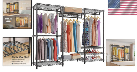 890lb Load Portable Closet Organizer - 4 Hang Rods & 8 Shelves, Adjustable