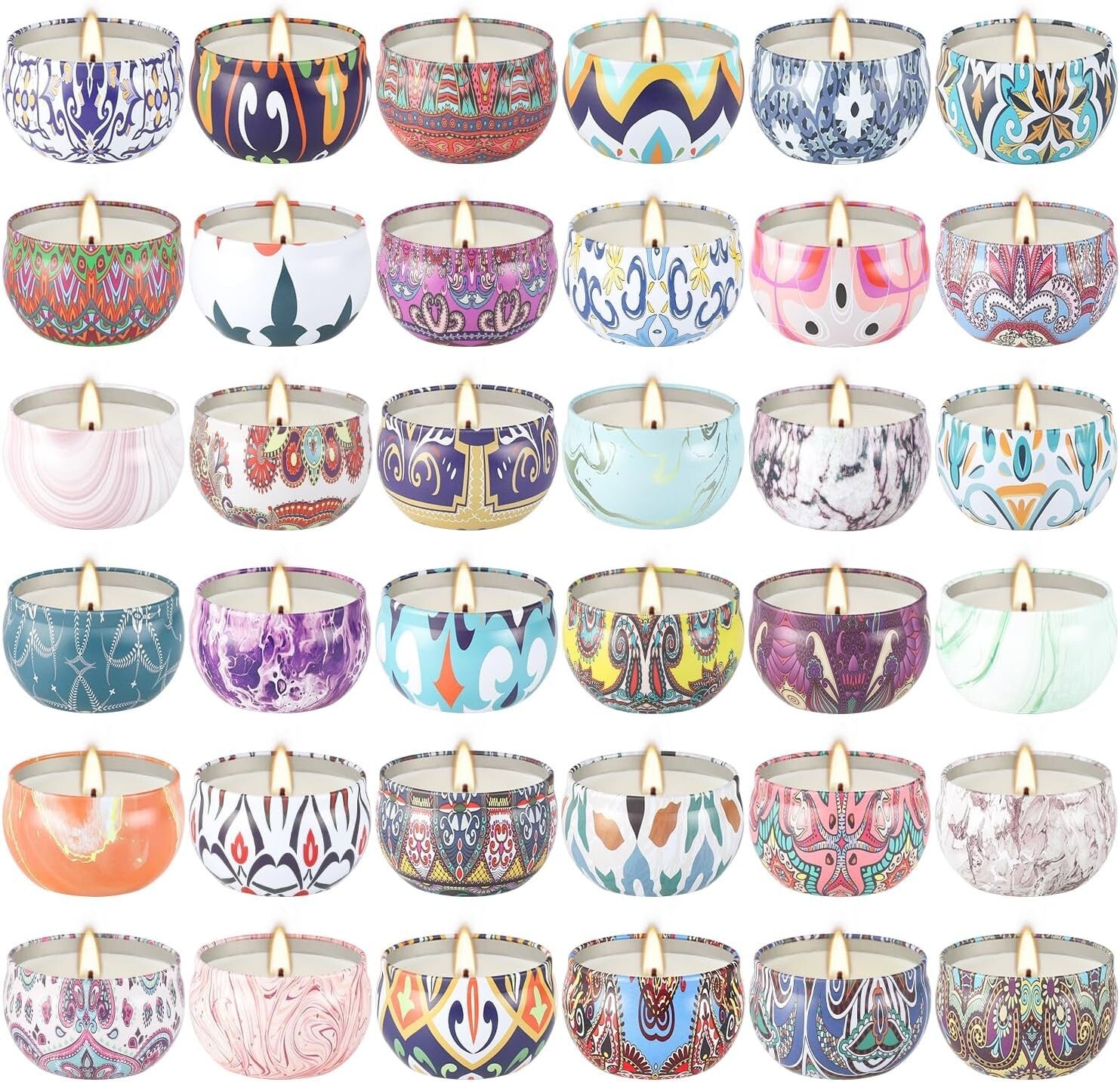 Elegant 36-Pack Scented Candle Set in Decorative Tins - Long-Lasting Ambiance