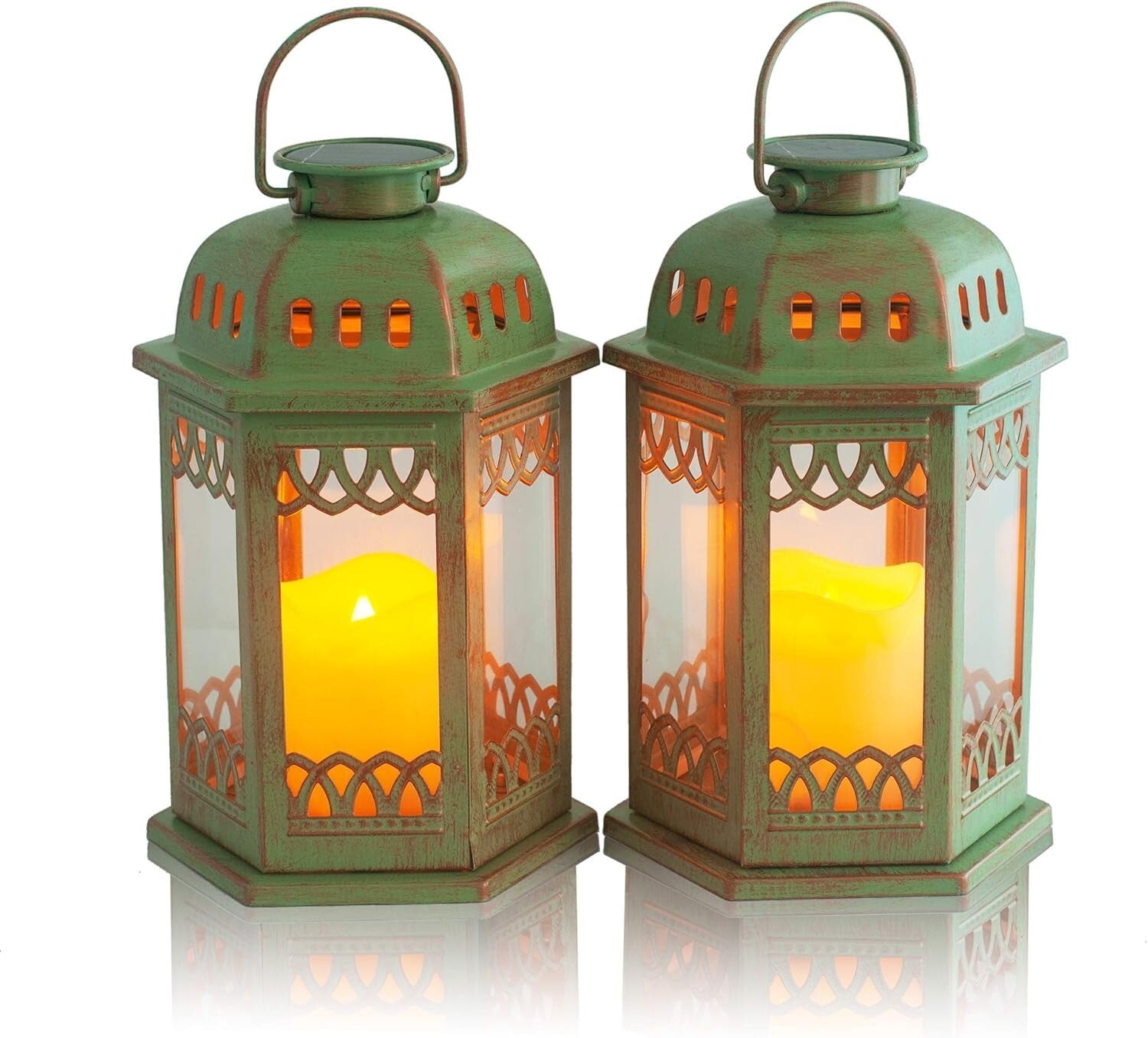 Elegant Antique Solar Lanterns 2-Pack with Flickering Candle LED - Waterproof