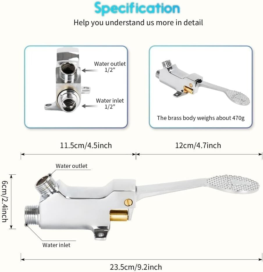Durable Brass Pedal Valve Pack of 2 for Touchless Kitchen & Bathroom Faucets