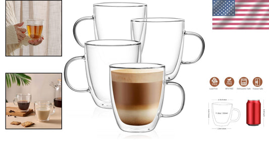 Chic 12oz Double-Walled Glass Mugs for Hot Beverages - 4-Pack Gift Ready
