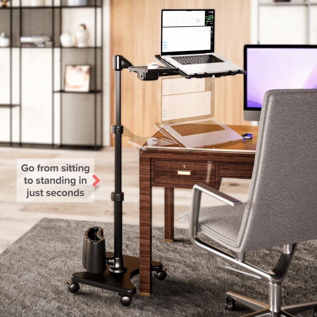 Elegant Aluminum Rolling Laptop Stand with Quick-Release Platforms - Gunmetal