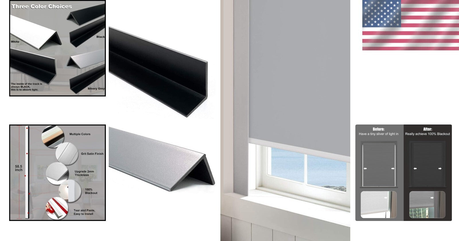 Customizable Light Blocking Strips for Blackout Blinds - 58.5" Silvery Grey Duo