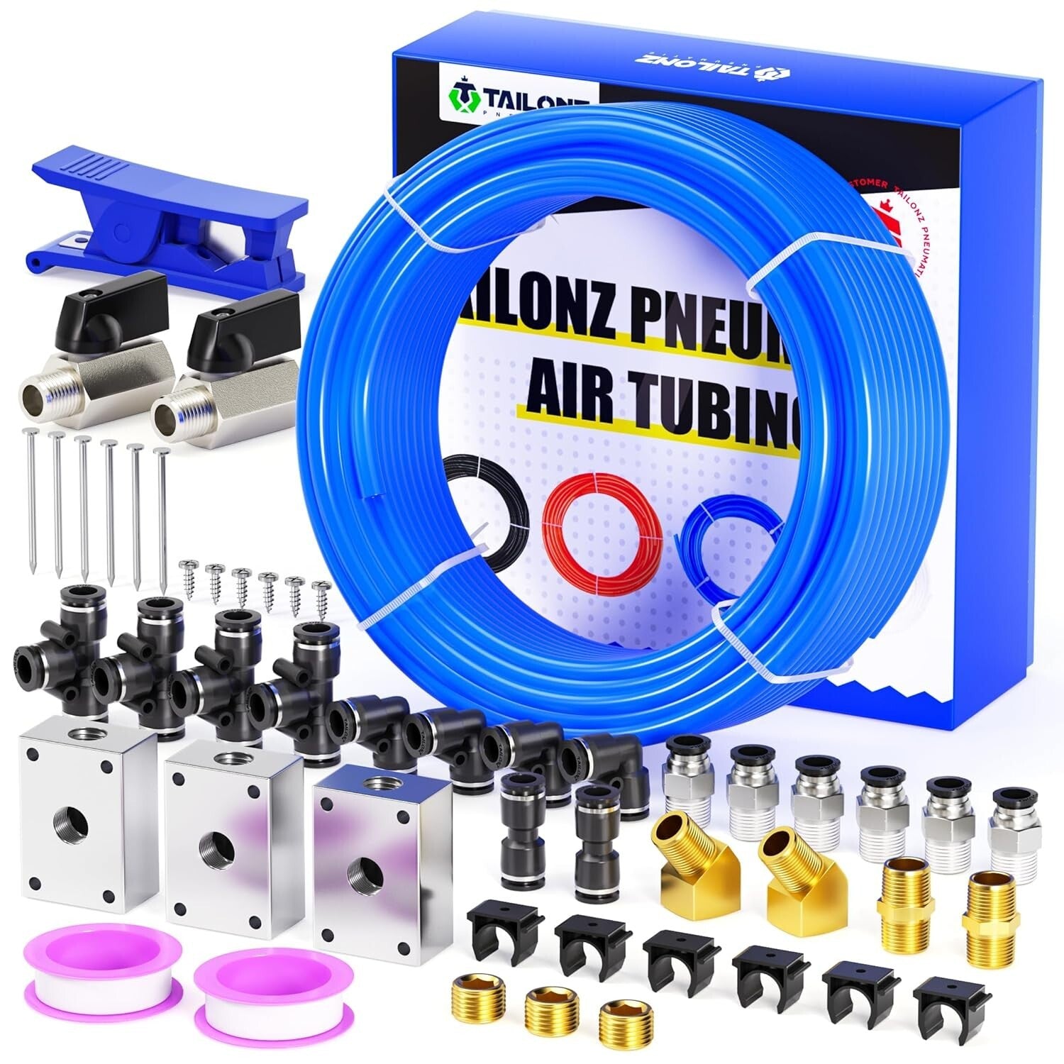 Blue 1/4" OD & 1/6" ID PU Air Tubing Hose - 100ft Flexible Fluid Transfer