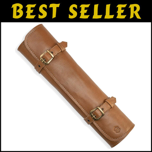 Luxury Buffalo Leather Knife Roll – 7 Slot Chef's Knife Bag for Professionals