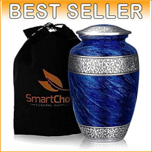 Load image into Gallery viewer, Large Blue Personalized Cremation Urn for Adult Ashes - Handcrafted Metal Design