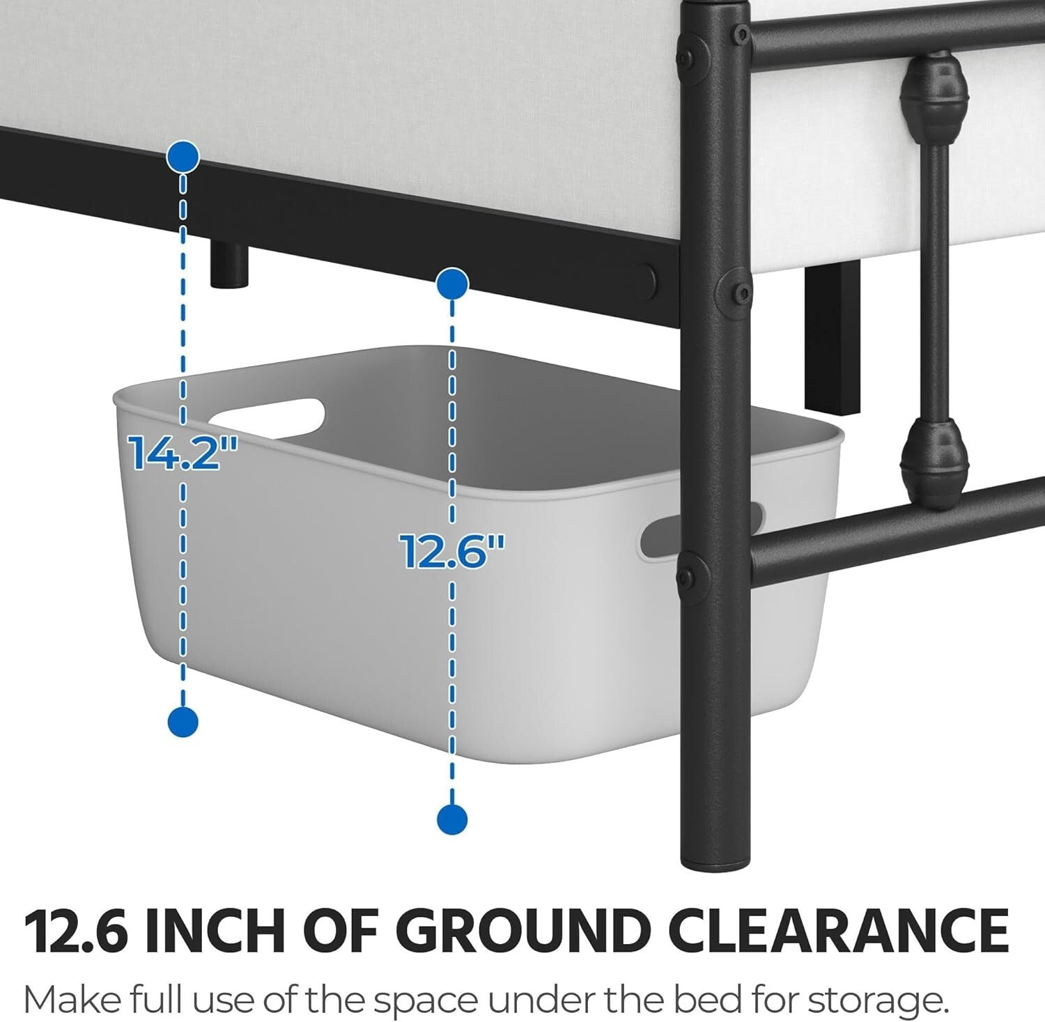 Elegant Black Iron Platform Bed Frame with High Headboard – No Box Spring Needed
