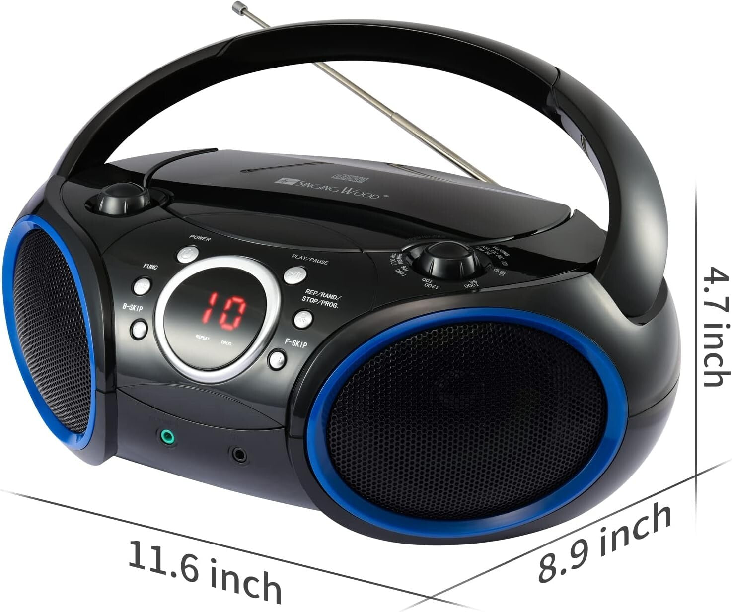 030C Portable CD Player Boombox with AM/FM Radio & Aux for Easy Connectivity