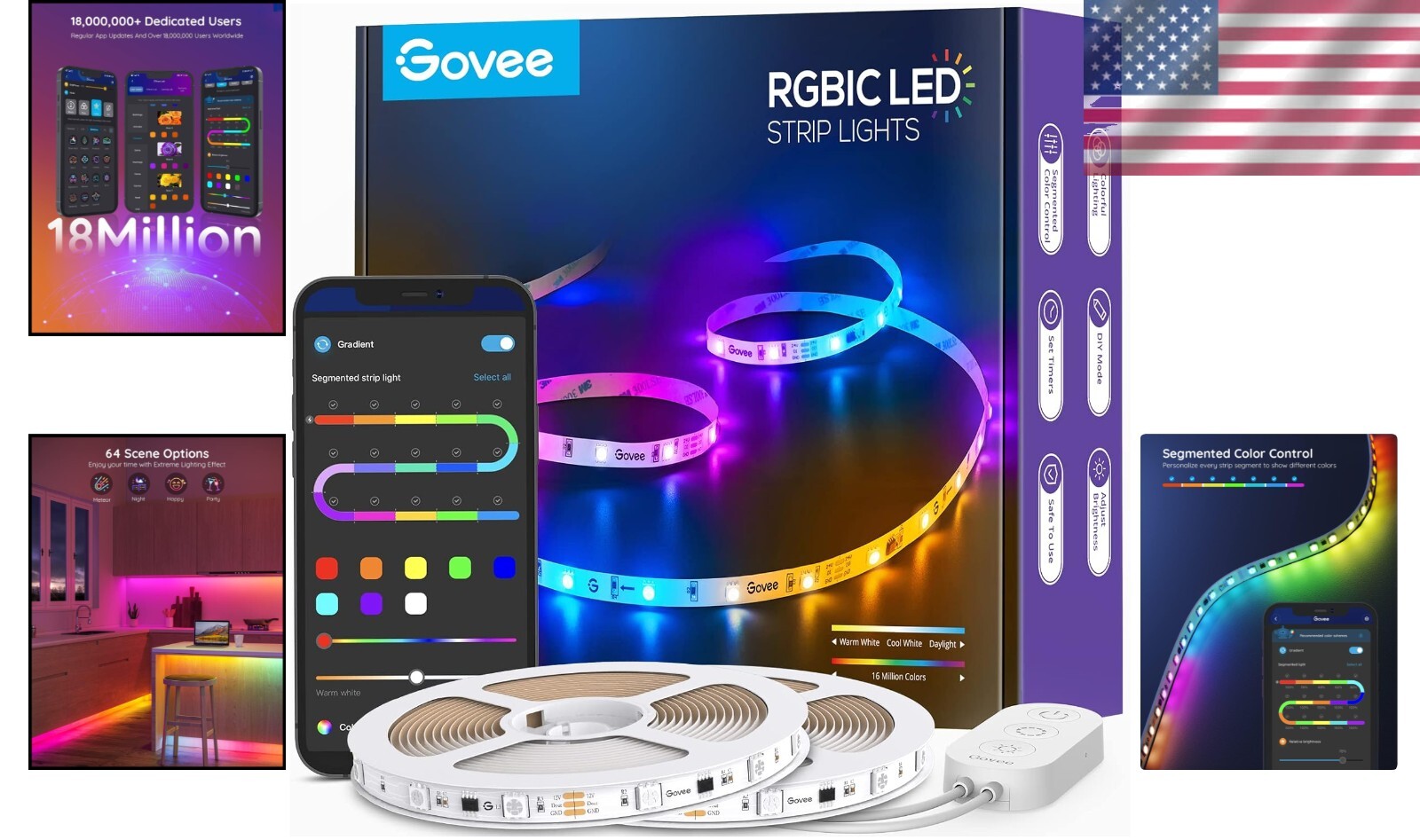 65.6ft RGBIC LED Strip Lights - Smart Bluetooth App Control for Home Decor