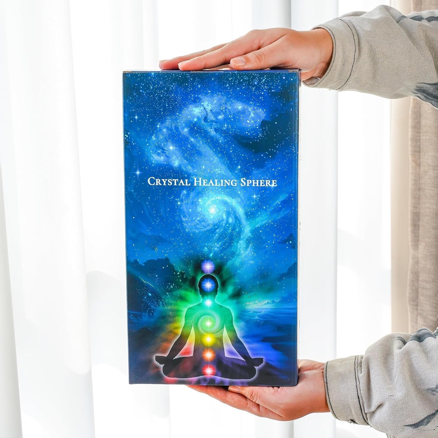 Multicolor 7 Chakra Crystal Spheres on Wooden LED Base - Perfect Gift Set