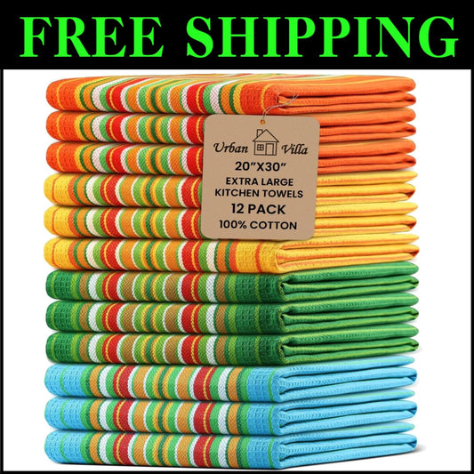 Eco-Friendly 100% Cotton Dish Towels - 12 Linen Hand Towels for Every Occasion