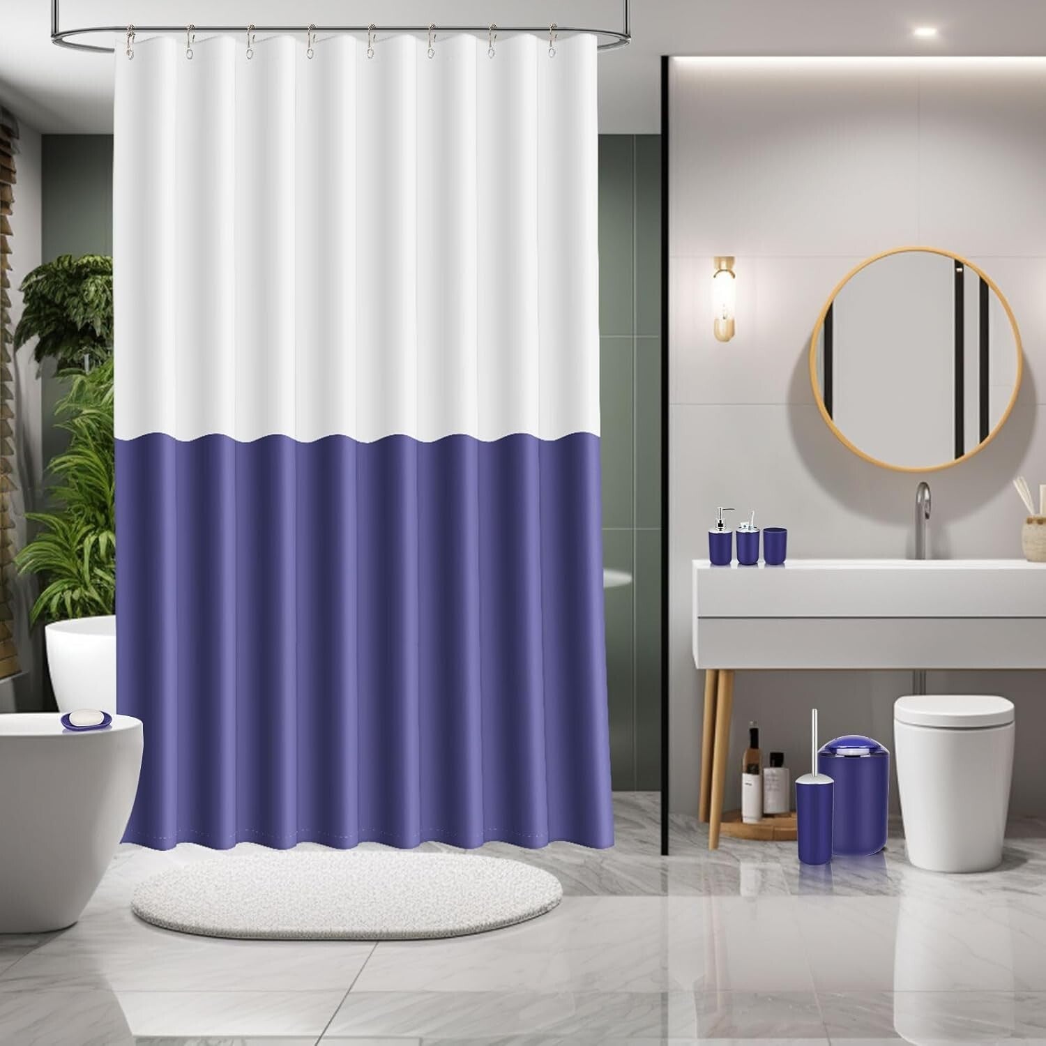 Durable Navy Blue Bathroom Accessories Set – Shower Curtain & Storage Solutions