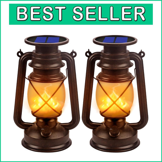 2-Pack Solar Lanterns: Vintage Outdoor Hanging Lights with Flickering Flame