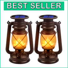 Load image into Gallery viewer, 2-Pack Solar Lanterns: Vintage Outdoor Hanging Lights with Flickering Flame
