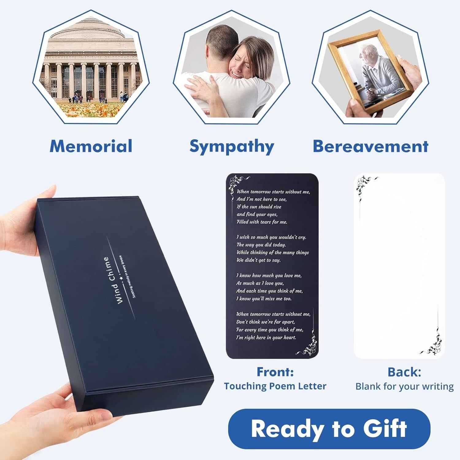 Deep Tone 36'' Sympathy Wind Chimes with Touching Poem - Lasting Memorial Gift