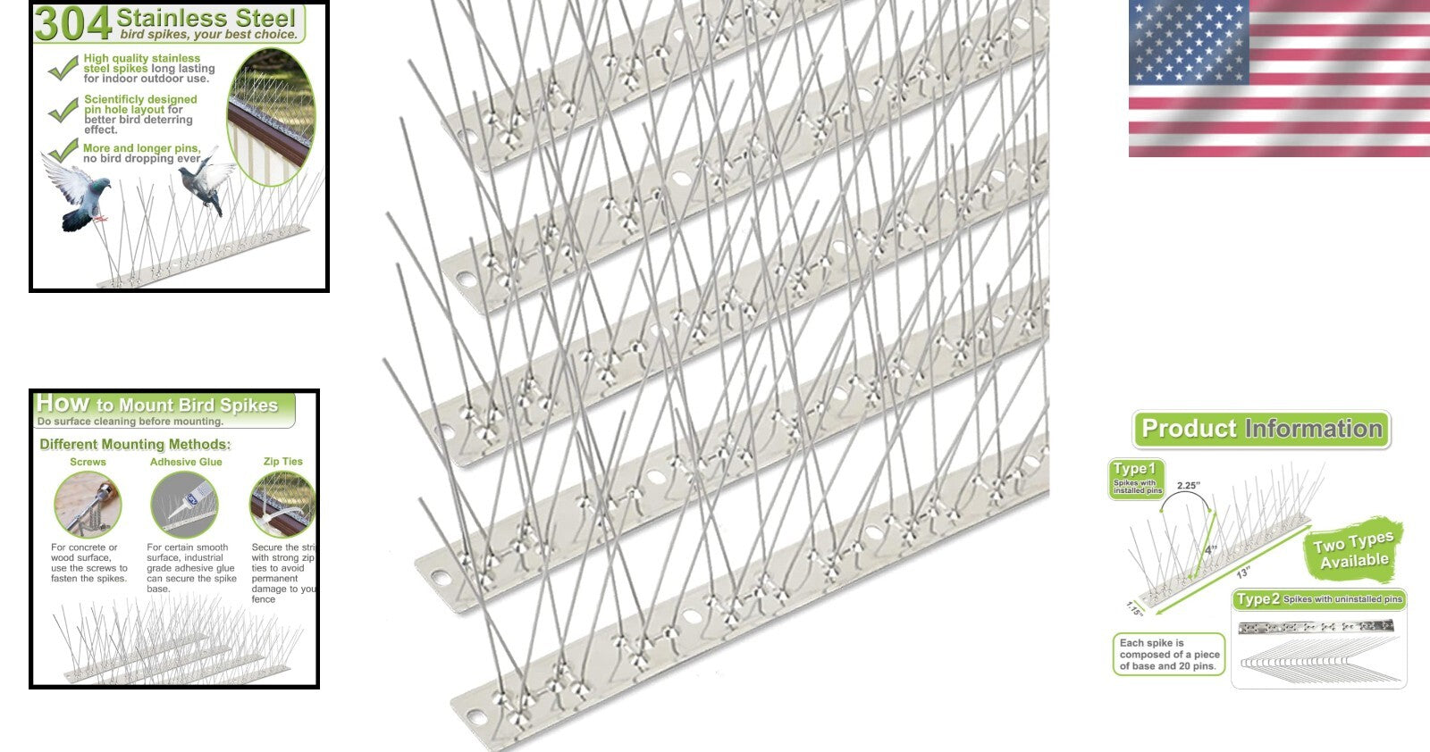 185 Pack Bird Spikes with 200Ft Coverage - Durable & Rust-Resistant Steel Strips