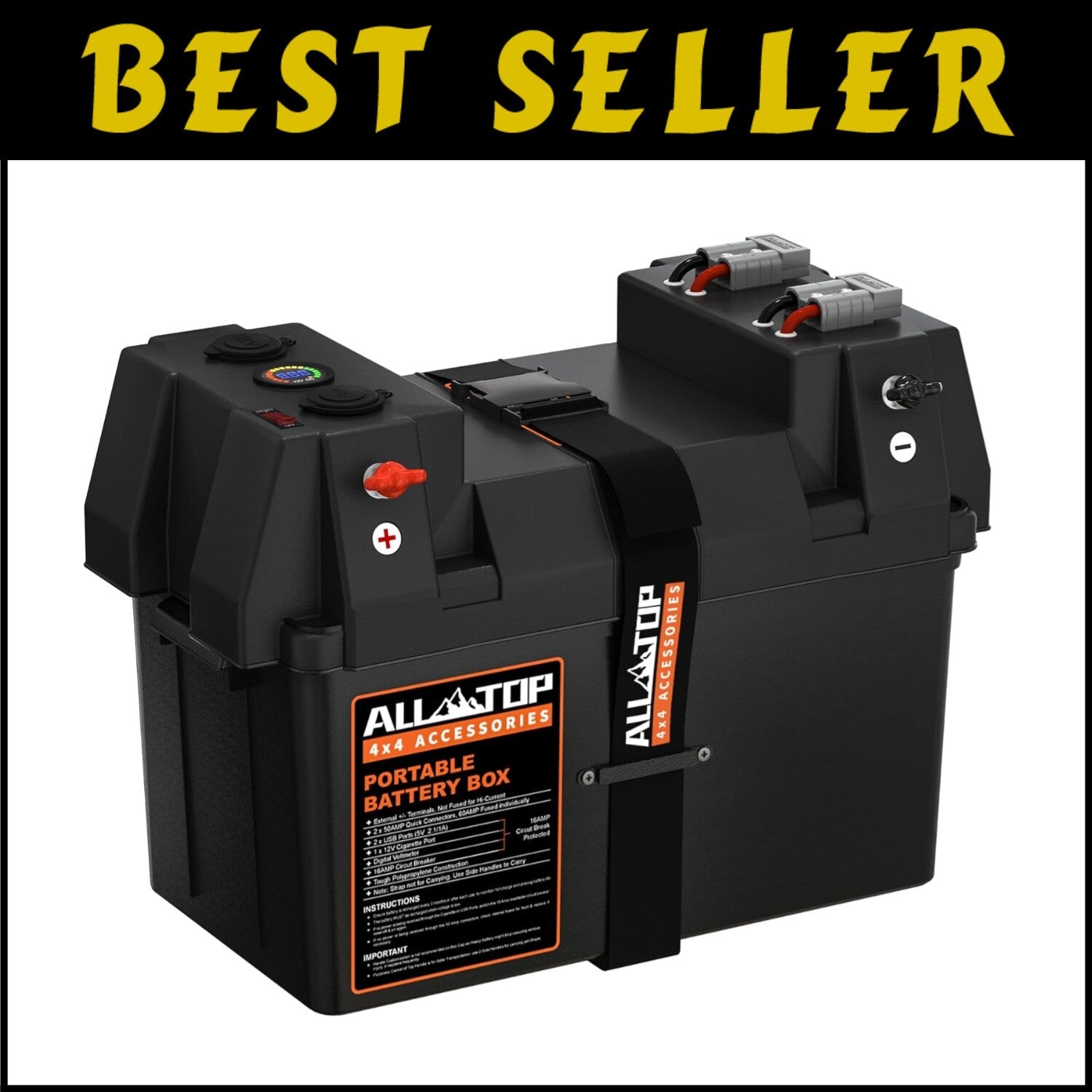 12V Smart Battery Box with 50AMP Connectors & Circuit Breaker for Versatile Use