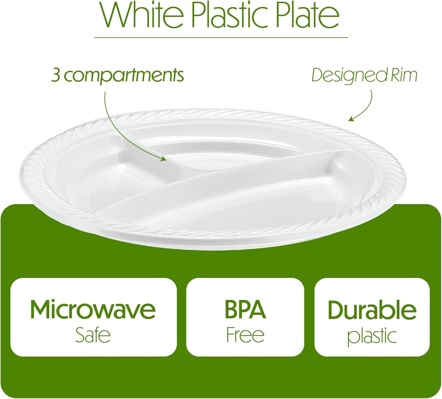 Lightweight 9'' Three-Section Plates - 400 Count Disposable for Catering