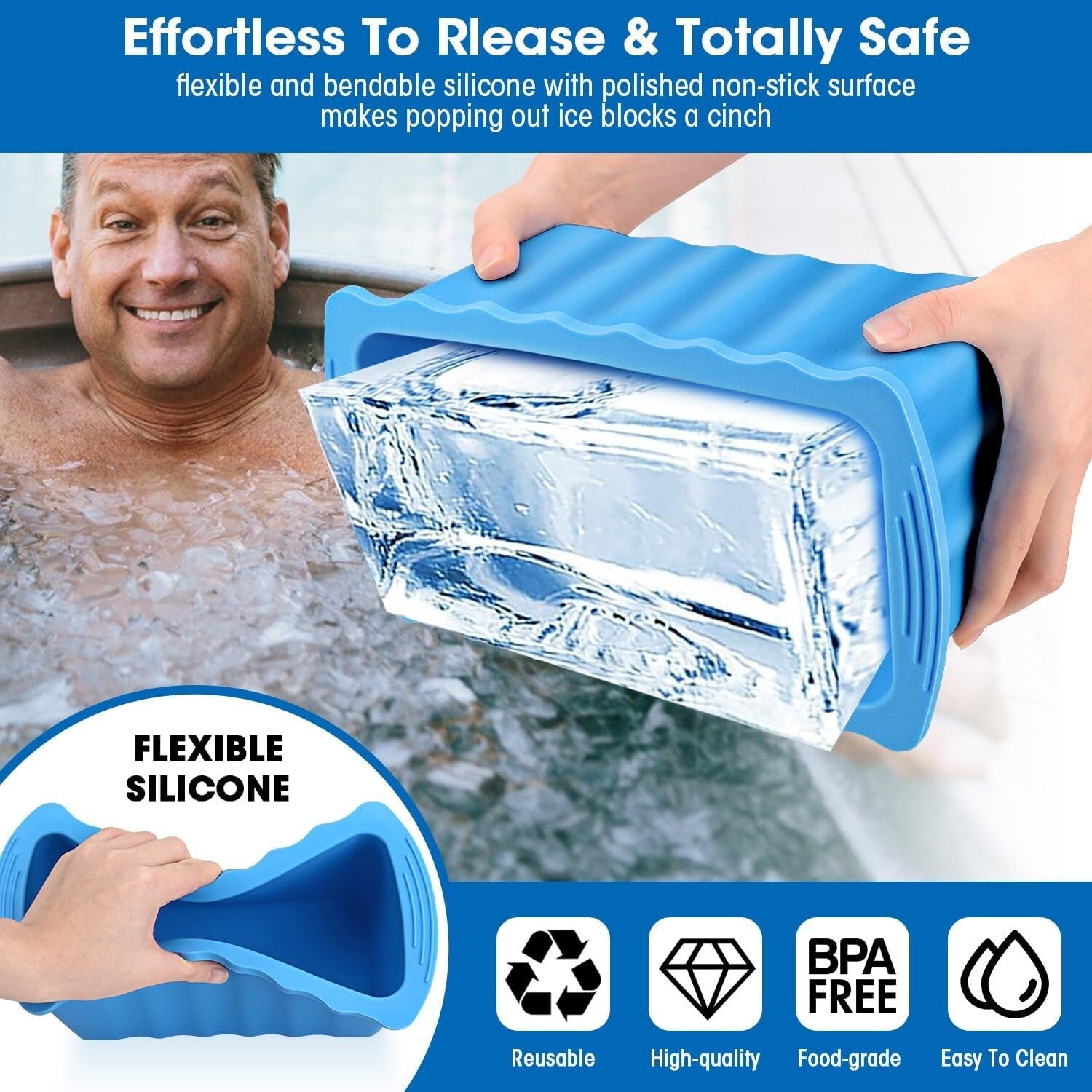 Durable Extra Large Ice Tray Mold with Handles - Perfect for Ice Baths & Coolers
