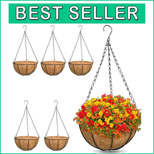 6-Pack 12 Inch Coconut Liner Hanging Planter Baskets for Indoor/Outdoor Plants