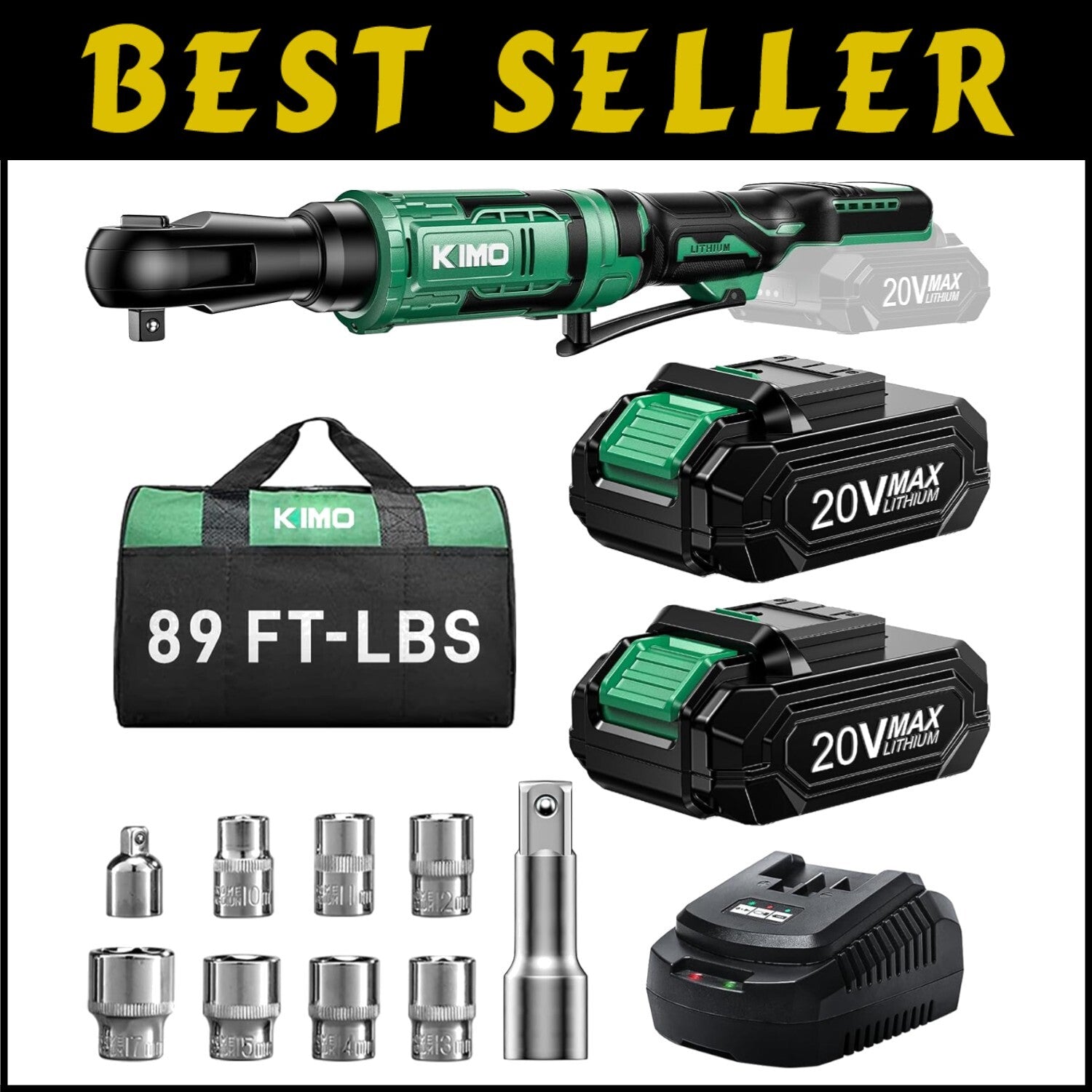 Versatile Cordless Ratchet Wrench 3/8" with Extension & Adapters - KIMO 20V Set