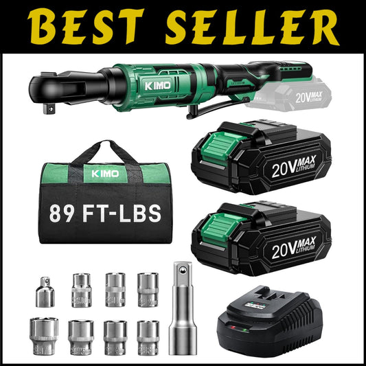 Versatile Cordless Ratchet Wrench 3/8" with Extension & Adapters - KIMO 20V Set