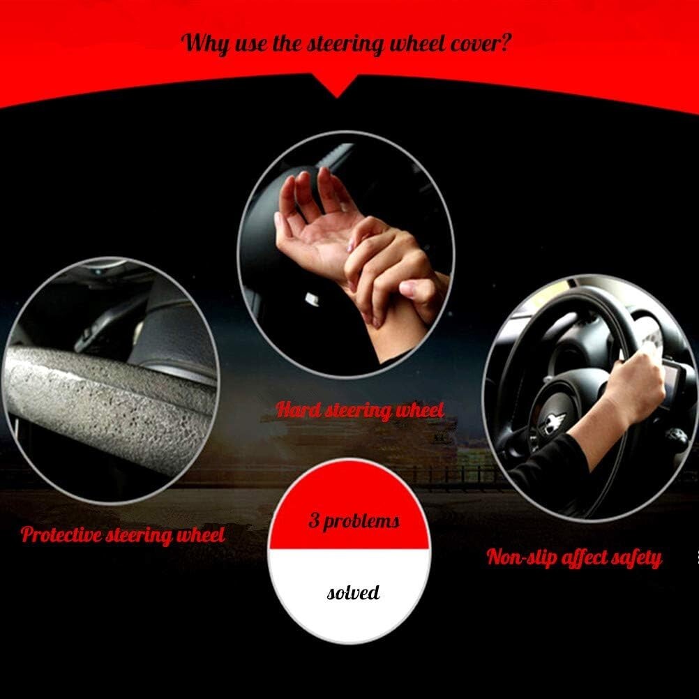 15.5-inch Black Cowhide Steering Wheel Cover - Stylish and Durable Protection