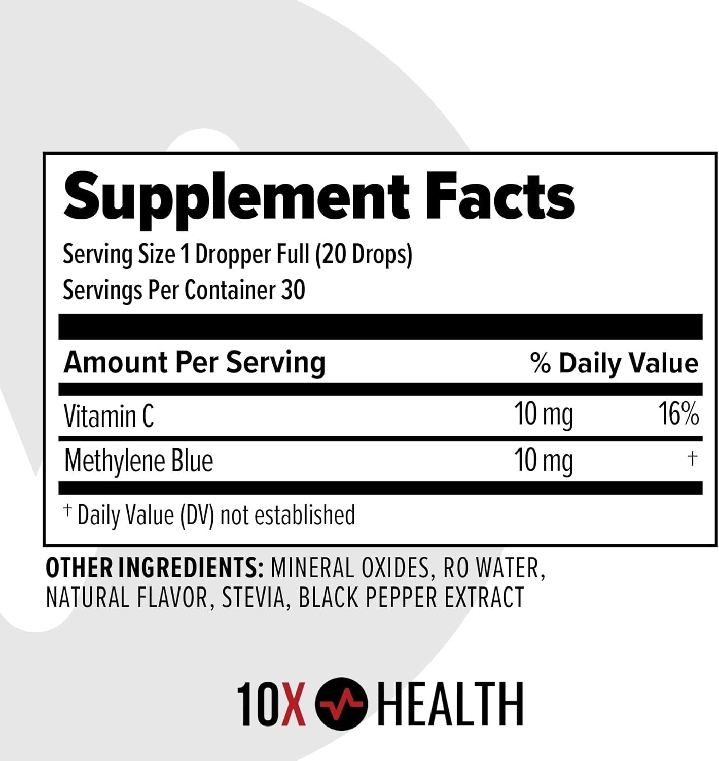 30ml Vegan Methylene Blue Liquid Drops with Black Pepper for Cognitive Support